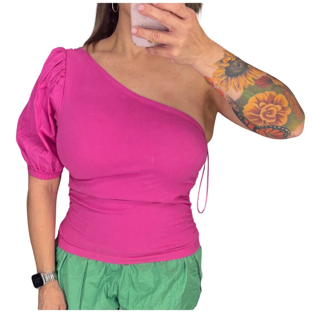 Free People Somethin Bout You One-Shoulder Bodysuit in fuchsia
